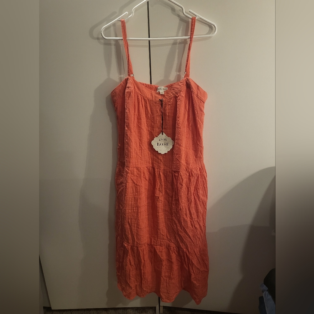 Knox Rose Woman's Large Salmon Colored Tiered Large Sun Dress NWT